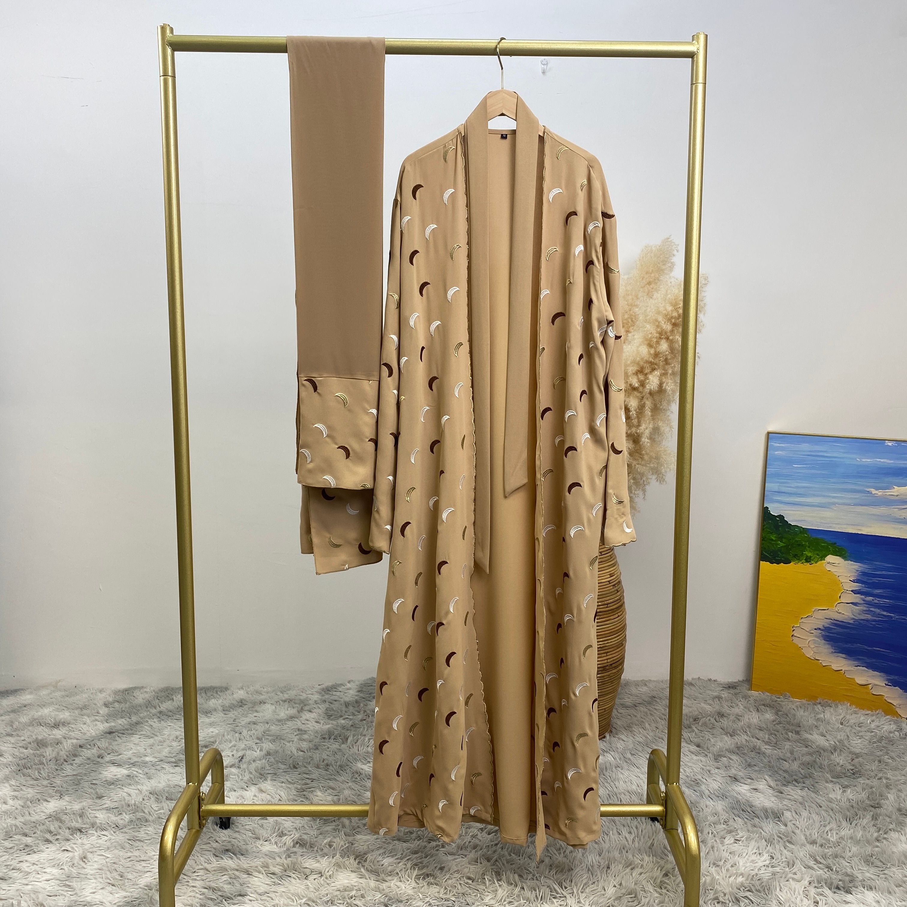 Muslim Middle East Dubai bestseller Muslim fashion women's wear, heavy embroidery cardigan, Dubai robe and headscarf dress