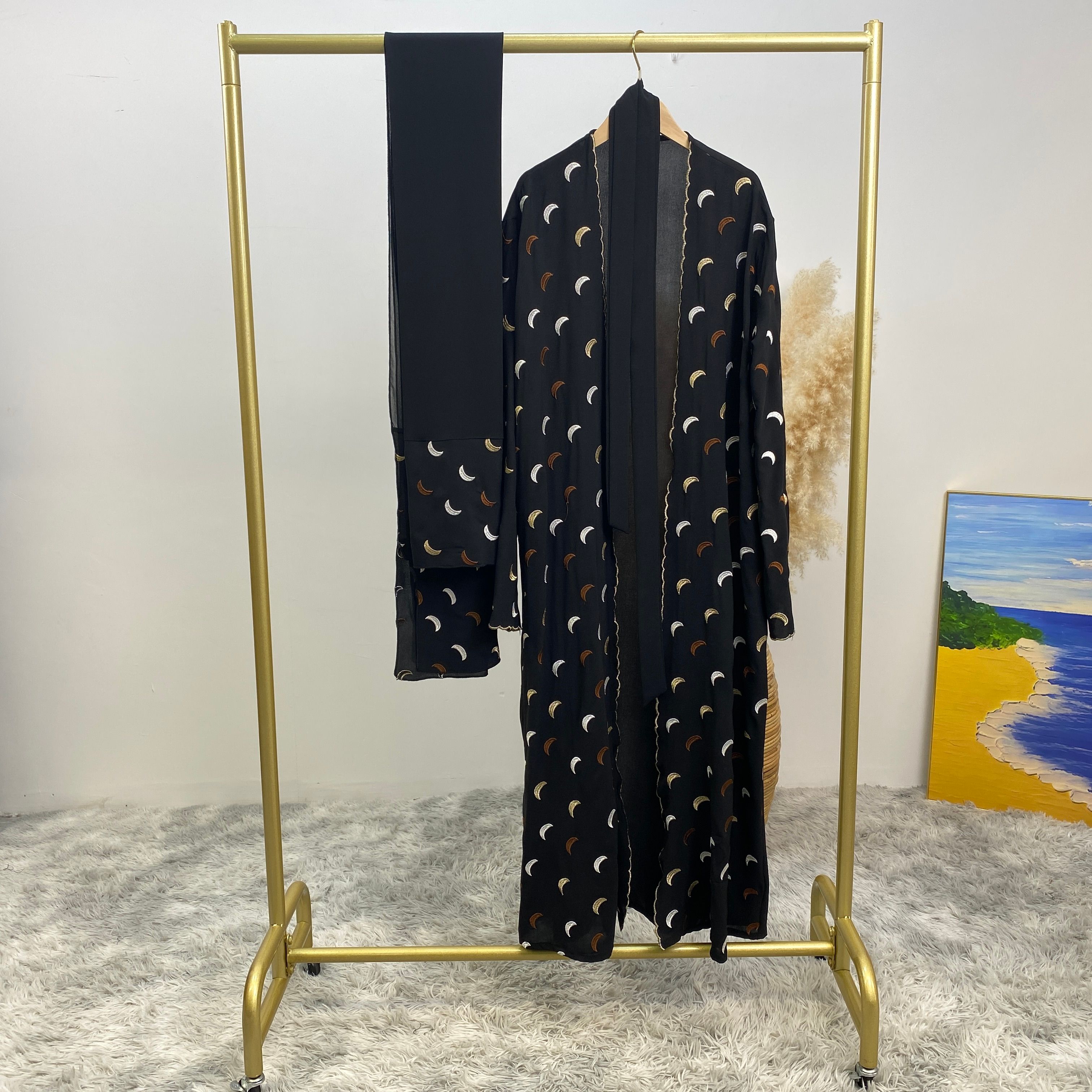 Muslim Middle East Dubai bestseller Muslim fashion women's wear, heavy embroidery cardigan, Dubai robe and headscarf dress