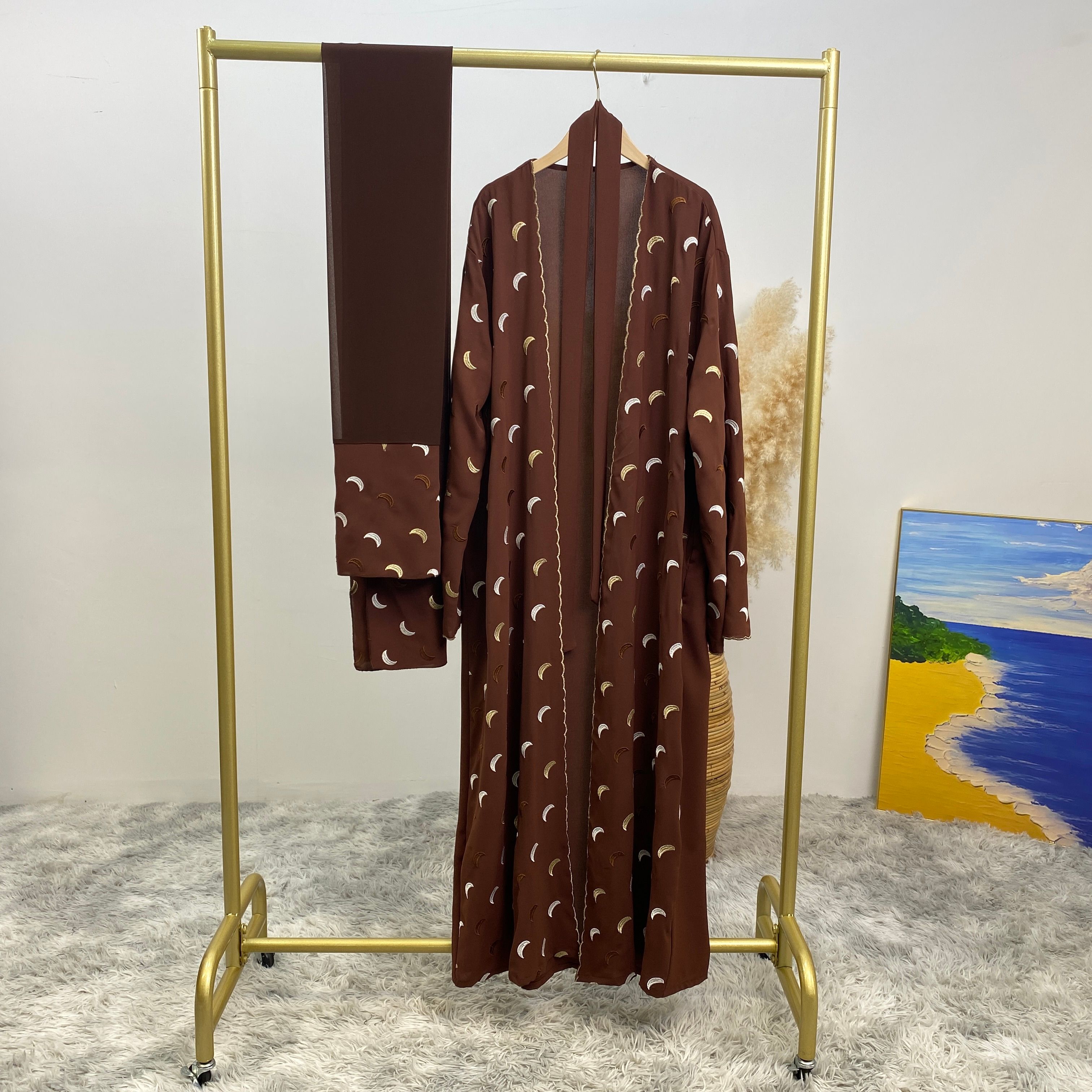 Muslim Middle East Dubai bestseller Muslim fashion women's wear, heavy embroidery cardigan, Dubai robe and headscarf dress