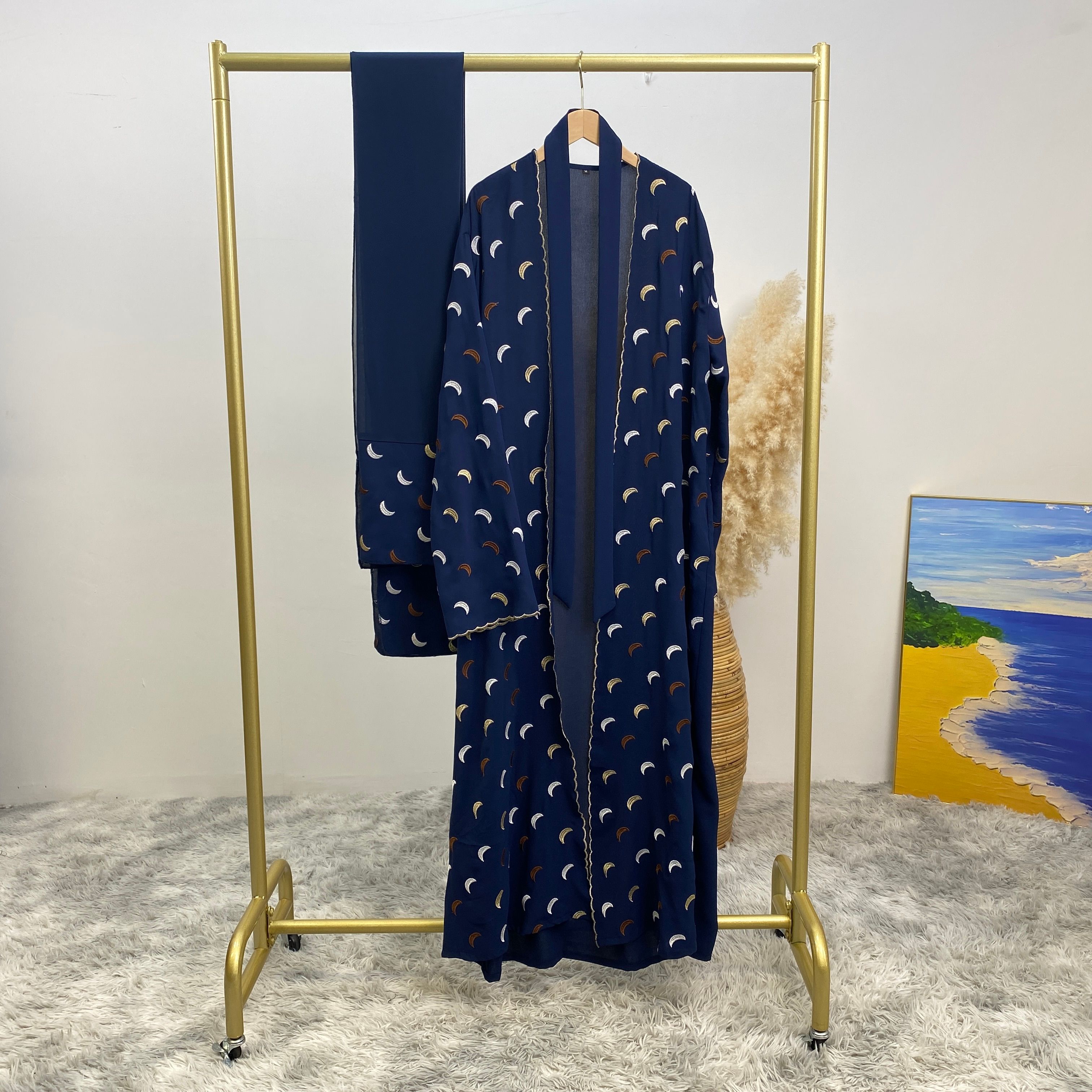 Muslim Middle East Dubai bestseller Muslim fashion women's wear, heavy embroidery cardigan, Dubai robe and headscarf dress
