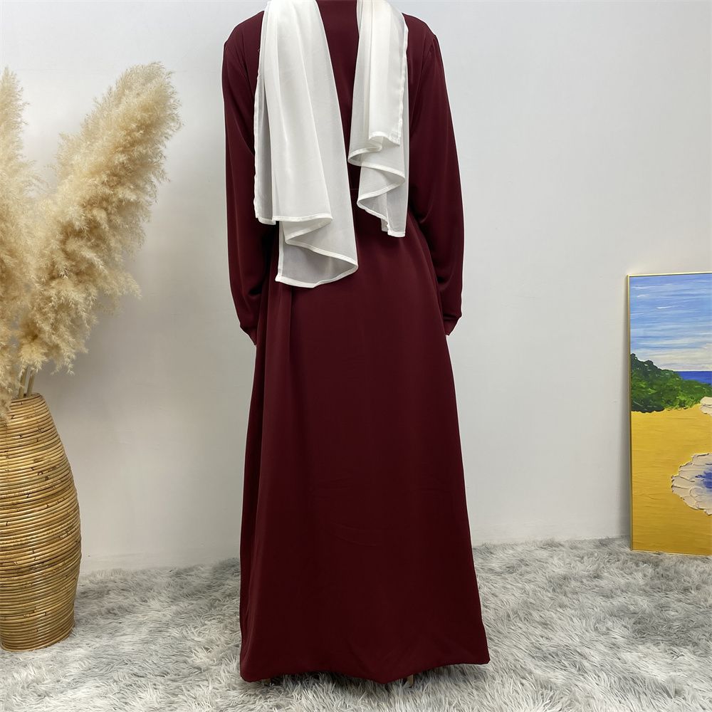 Muslim, Middle Eastern fashion, Dubai, Turkey, Arab, African bestseller, solid color, double-sided, pocket, lace-up, cardigan, robe dress