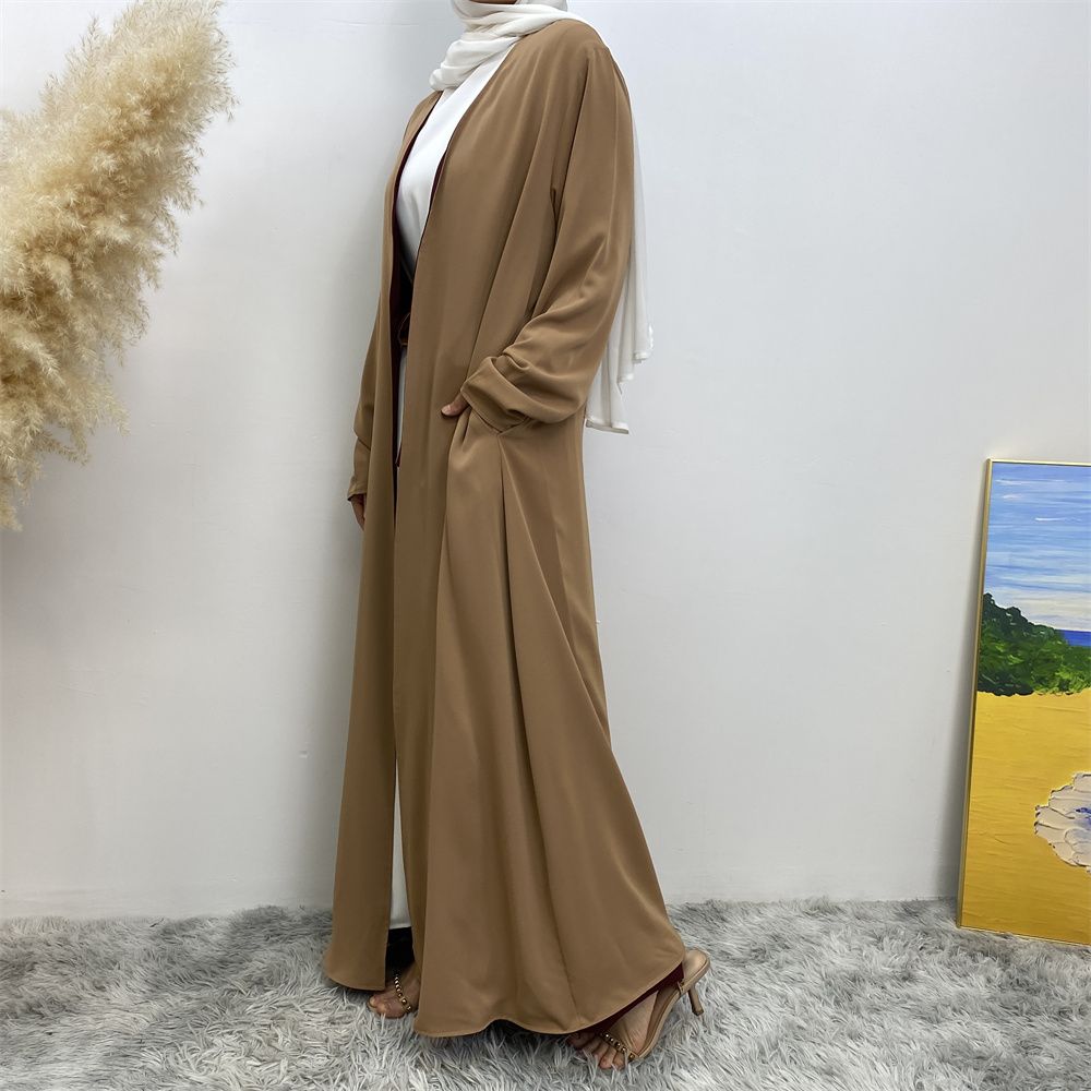 Muslim, Middle Eastern fashion, Dubai, Turkey, Arab, African bestseller, solid color, double-sided, pocket, lace-up, cardigan, robe dress