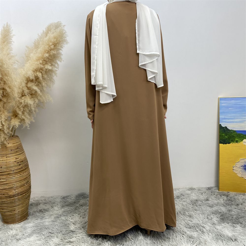 Muslim, Middle Eastern fashion, Dubai, Turkey, Arab, African bestseller, solid color, double-sided, pocket, lace-up, cardigan, robe dress