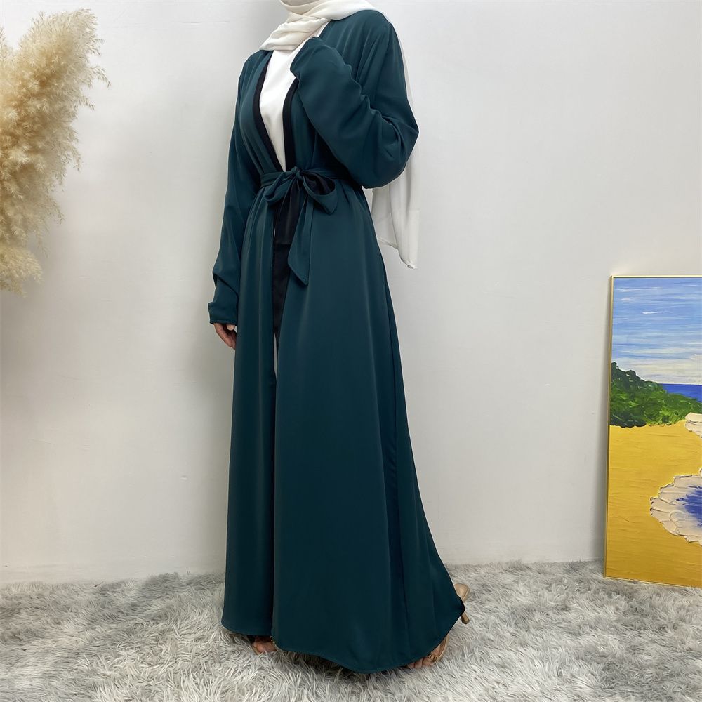 Muslim, Middle Eastern fashion, Dubai, Turkey, Arab, African bestseller, solid color, double-sided, pocket, lace-up, cardigan, robe dress