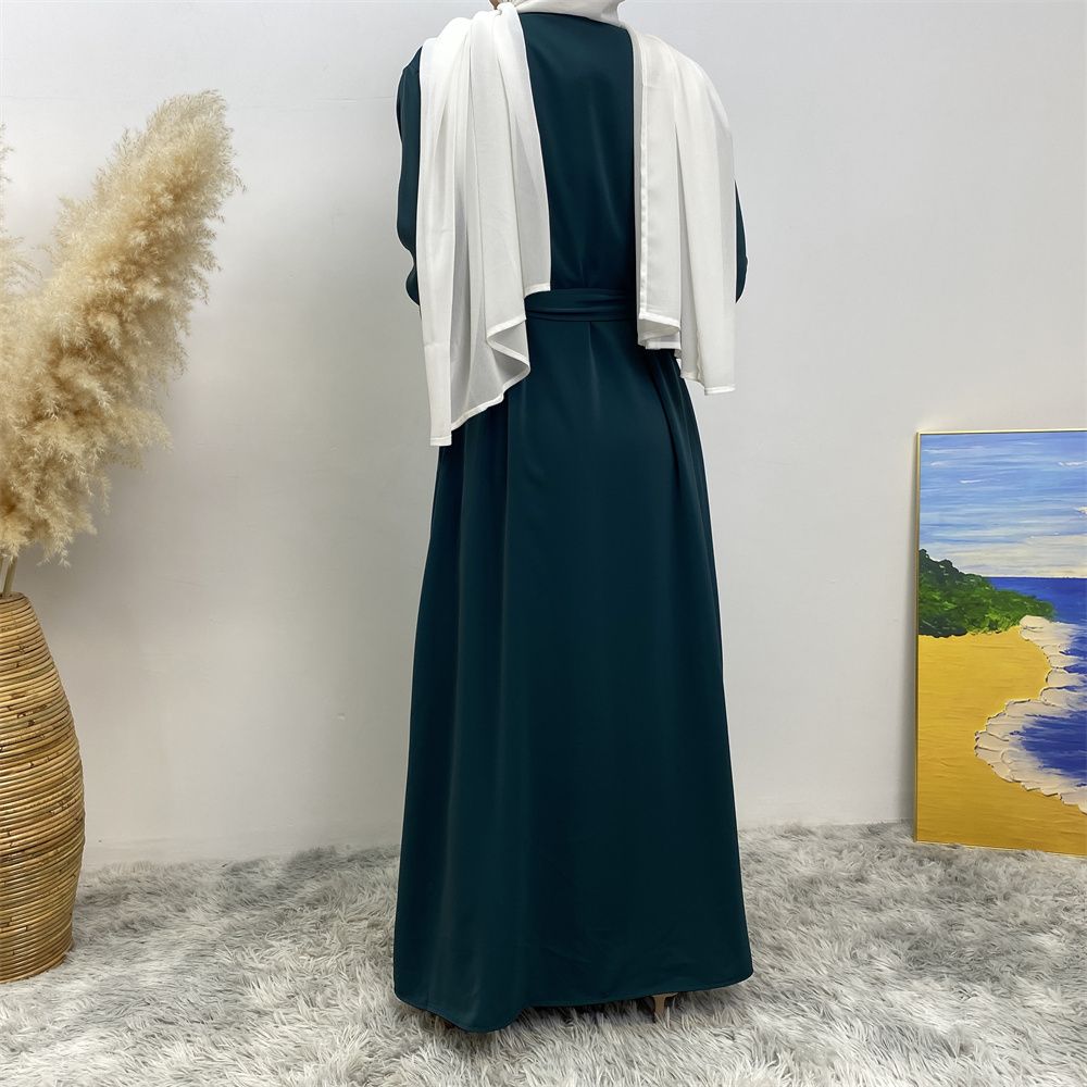 Muslim, Middle Eastern fashion, Dubai, Turkey, Arab, African bestseller, solid color, double-sided, pocket, lace-up, cardigan, robe dress