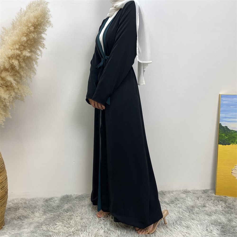 Muslim, Middle Eastern fashion, Dubai, Turkey, Arab, African bestseller, solid color, double-sided, pocket, lace-up, cardigan, robe dress