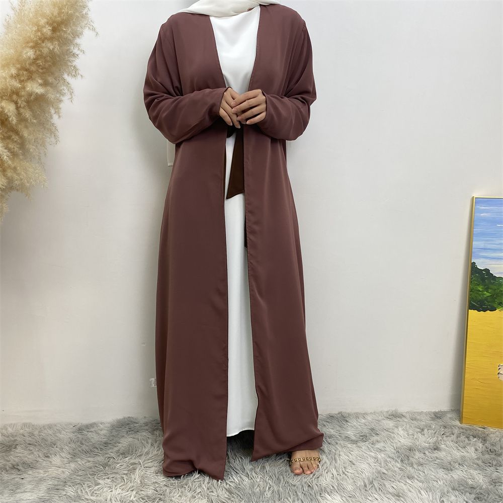 Muslim, Middle Eastern fashion, Dubai, Turkey, Arab, African bestseller, solid color, double-sided, pocket, lace-up, cardigan, robe dress