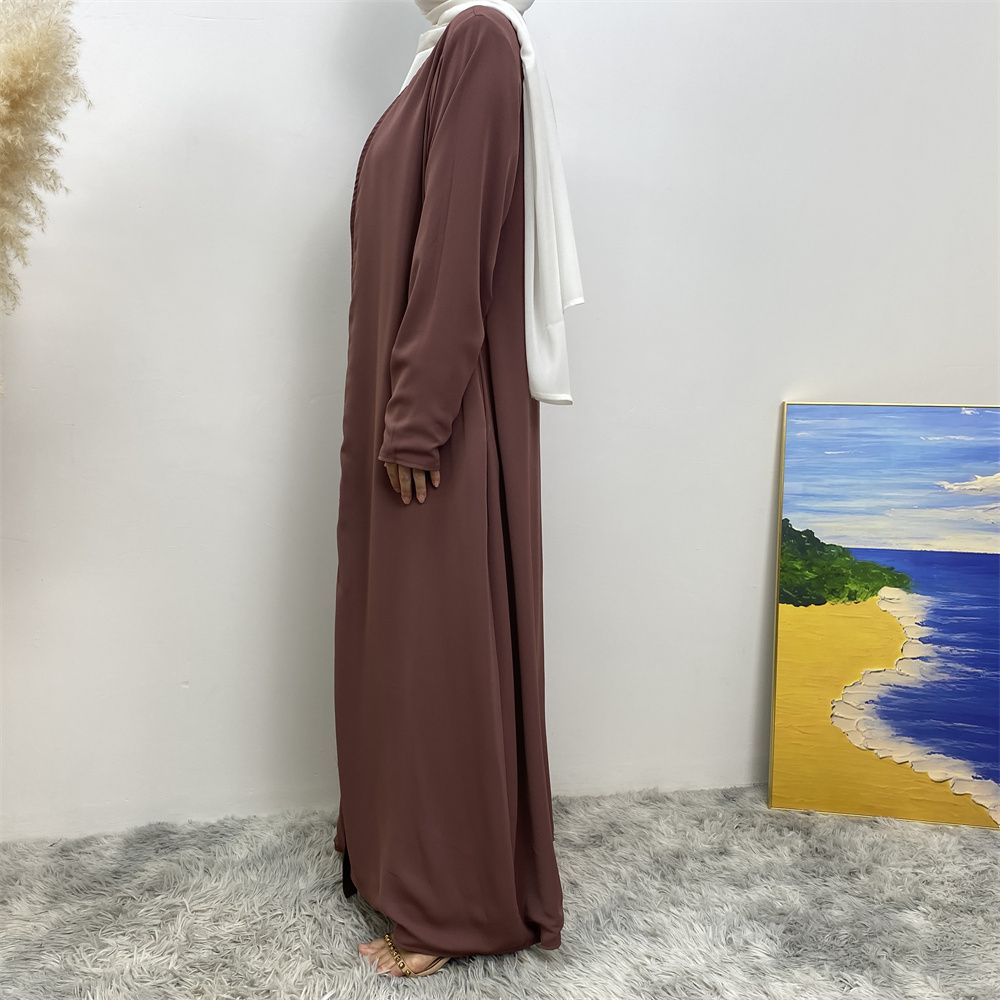 Muslim, Middle Eastern fashion, Dubai, Turkey, Arab, African bestseller, solid color, double-sided, pocket, lace-up, cardigan, robe dress