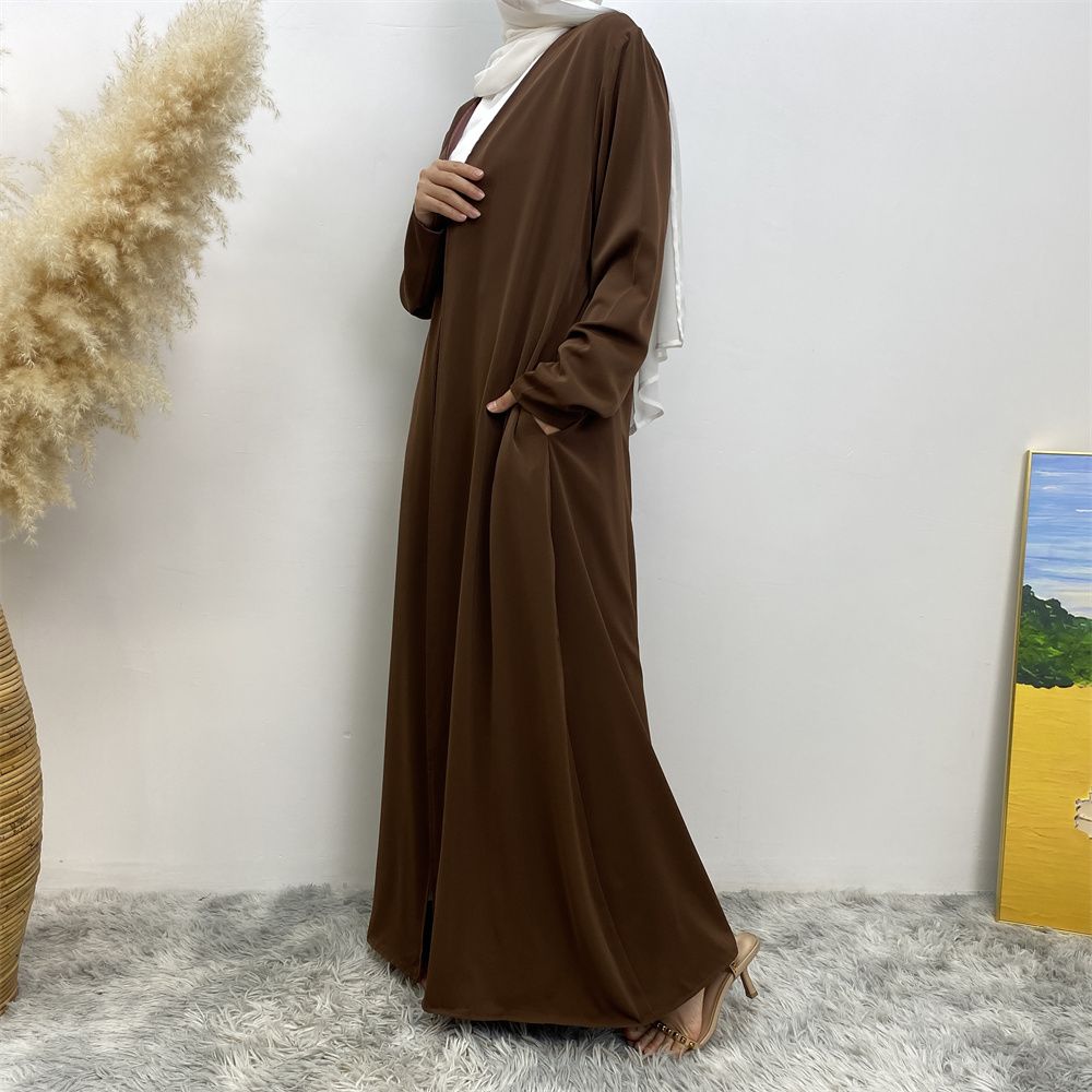 Muslim, Middle Eastern fashion, Dubai, Turkey, Arab, African bestseller, solid color, double-sided, pocket, lace-up, cardigan, robe dress