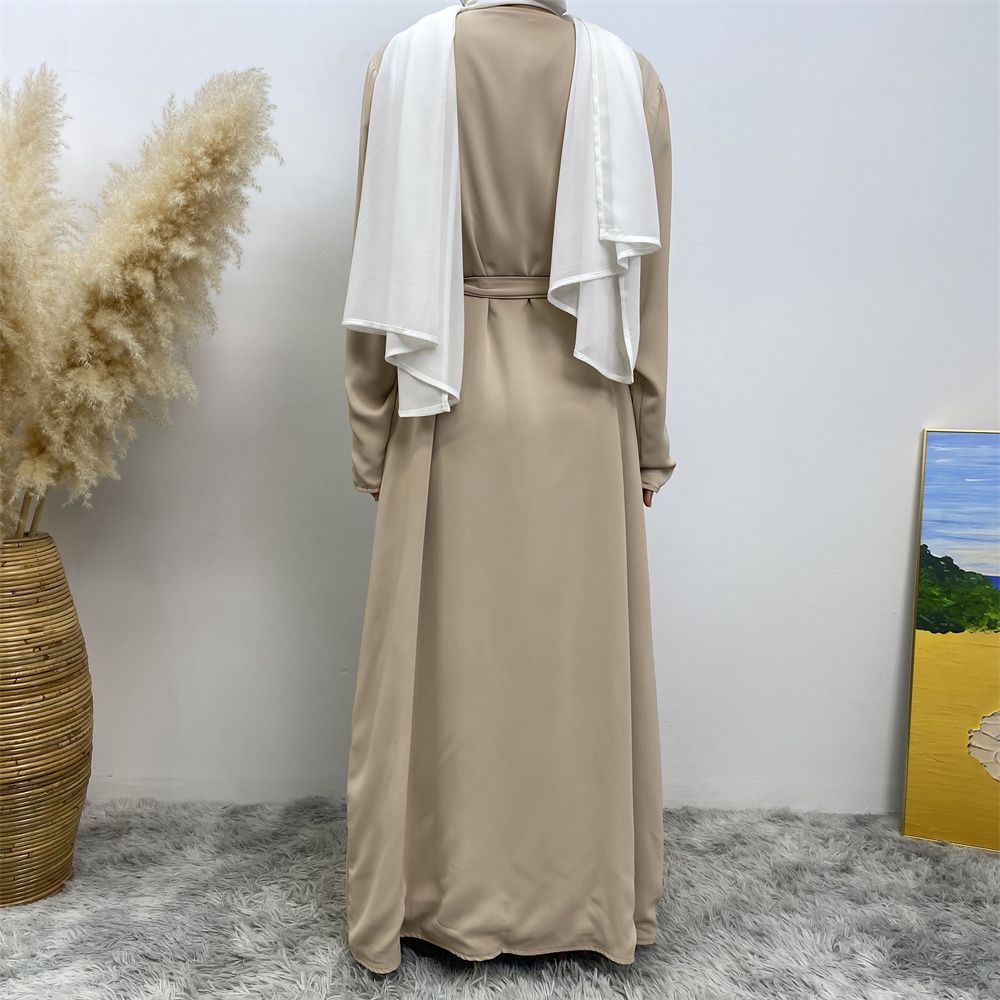 Muslim, Middle Eastern fashion, Dubai, Turkey, Arab, African bestseller, solid color, double-sided, pocket, lace-up, cardigan, robe dress