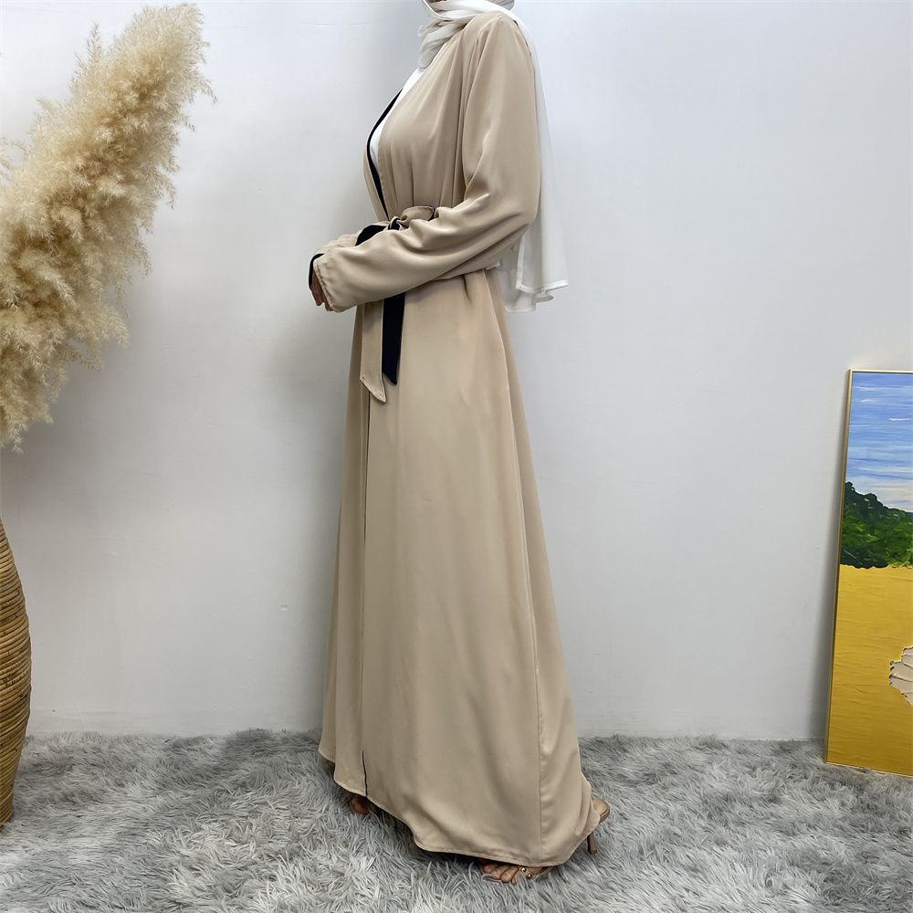 Muslim, Middle Eastern fashion, Dubai, Turkey, Arab, African bestseller, solid color, double-sided, pocket, lace-up, cardigan, robe dress