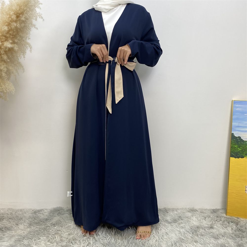 Muslim, Middle Eastern fashion, Dubai, Turkey, Arab, African bestseller, solid color, double-sided, pocket, lace-up, cardigan, robe dress
