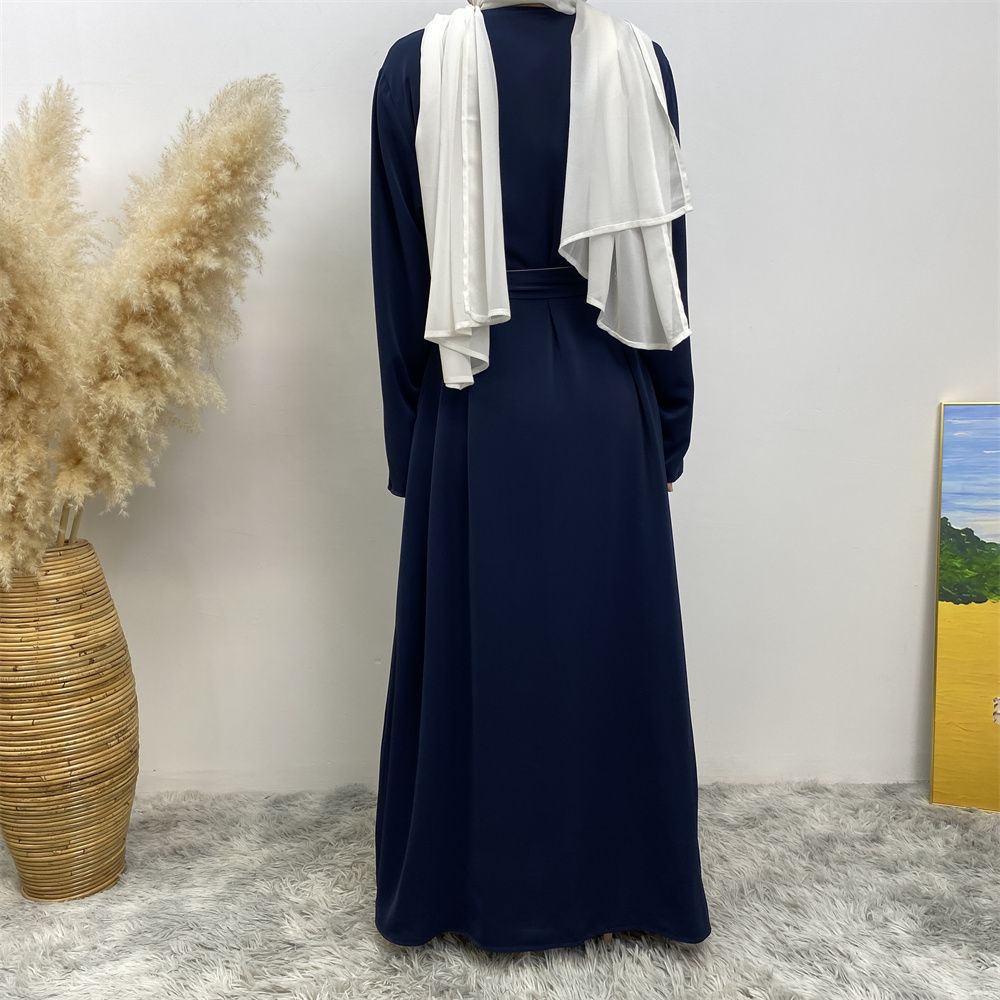 Muslim, Middle Eastern fashion, Dubai, Turkey, Arab, African bestseller, solid color, double-sided, pocket, lace-up, cardigan, robe dress