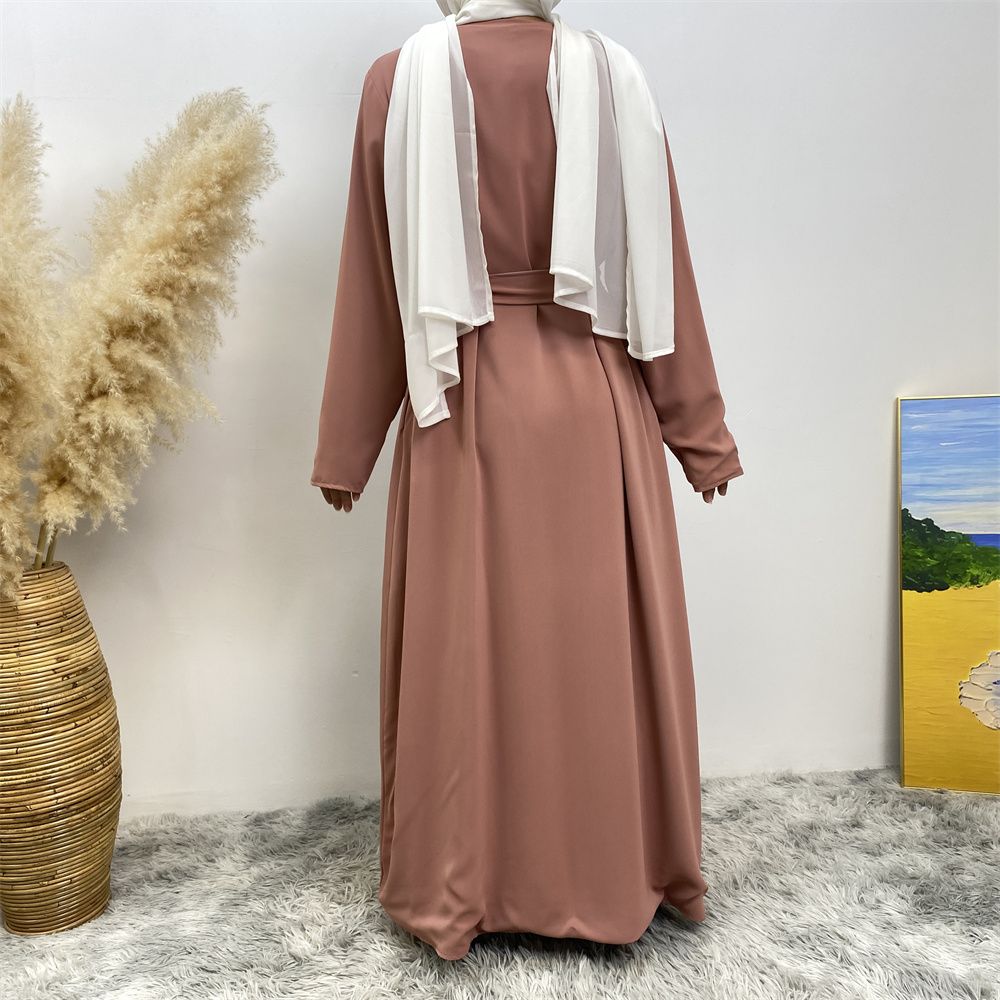 Muslim, Middle Eastern fashion, Dubai, Turkey, Arab, African bestseller, solid color, double-sided, pocket, lace-up, cardigan, robe dress
