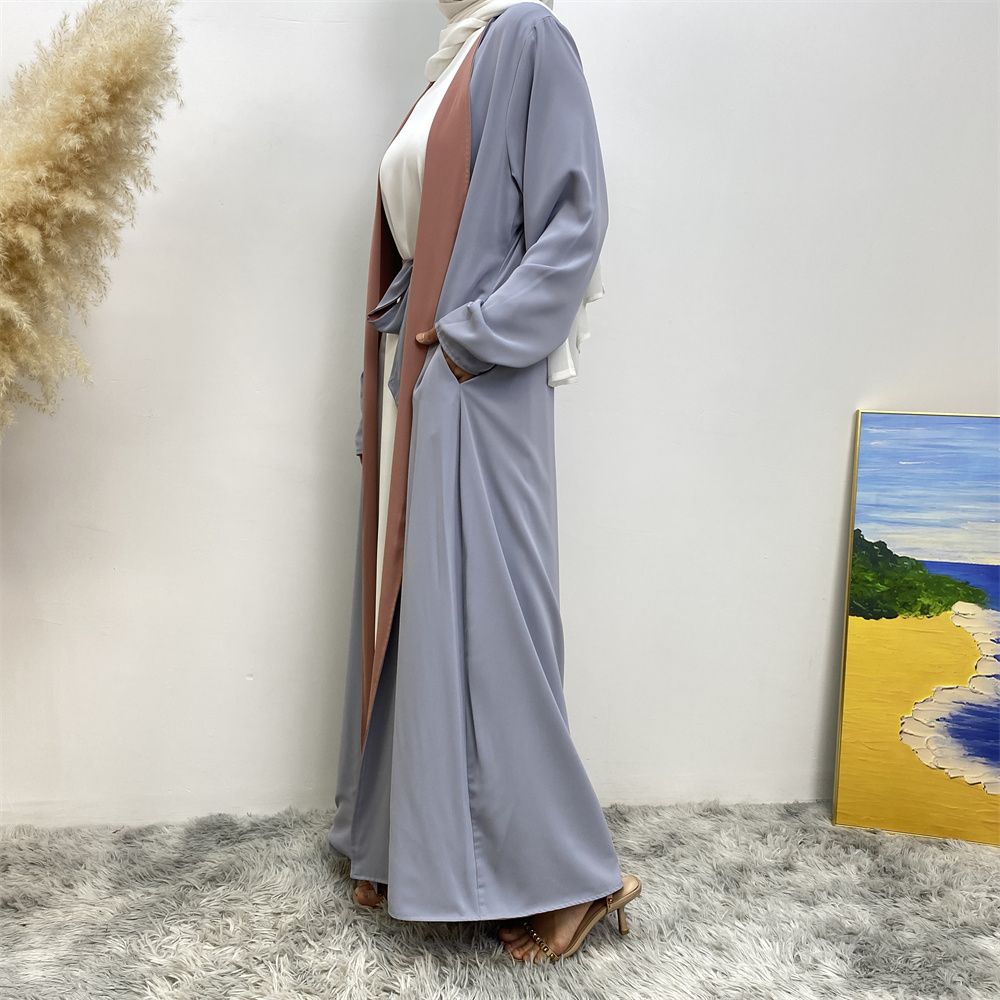 Muslim, Middle Eastern fashion, Dubai, Turkey, Arab, African bestseller, solid color, double-sided, pocket, lace-up, cardigan, robe dress