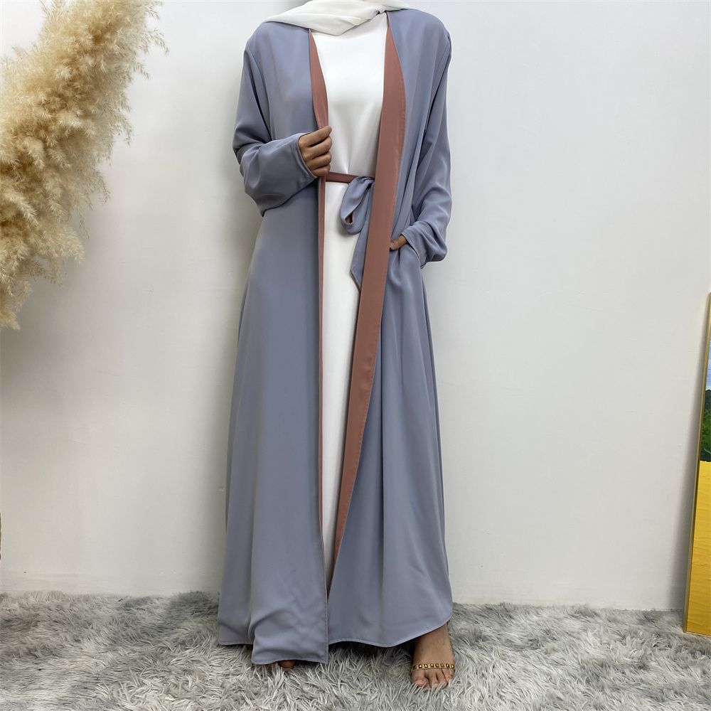 Muslim, Middle Eastern fashion, Dubai, Turkey, Arab, African bestseller, solid color, double-sided, pocket, lace-up, cardigan, robe dress