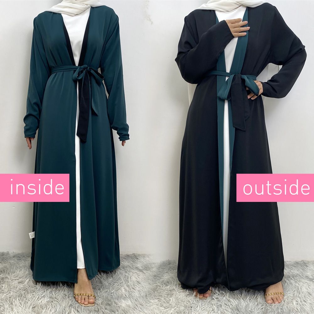 Muslim, Middle Eastern fashion, Dubai, Turkey, Arab, African bestseller, solid color, double-sided, pocket, lace-up, cardigan, robe dress