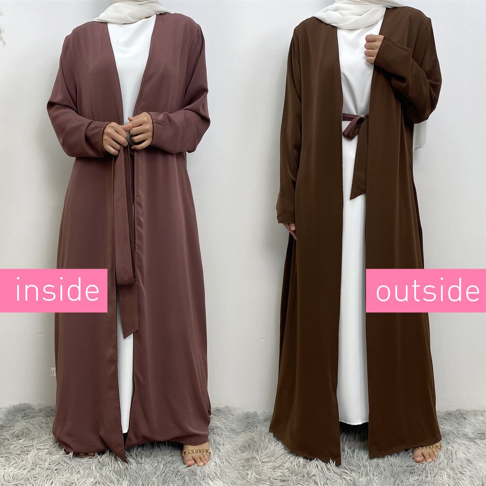 Muslim, Middle Eastern fashion, Dubai, Turkey, Arab, African bestseller, solid color, double-sided, pocket, lace-up, cardigan, robe dress