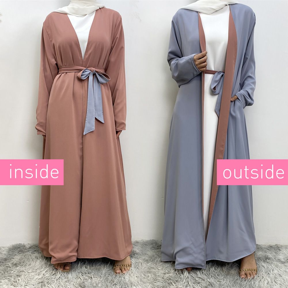 Muslim, Middle Eastern fashion, Dubai, Turkey, Arab, African bestseller, solid color, double-sided, pocket, lace-up, cardigan, robe dress
