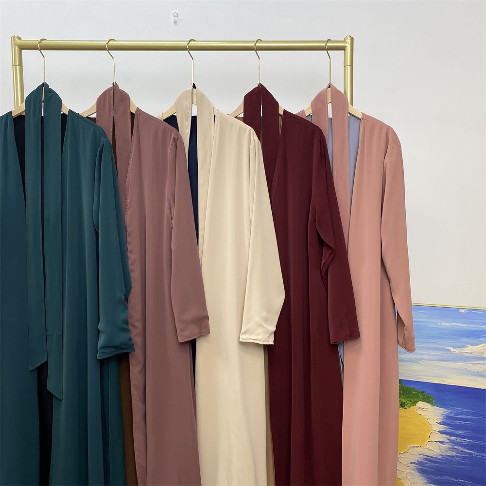 Muslim, Middle Eastern fashion, Dubai, Turkey, Arab, African bestseller, solid color, double-sided, pocket, lace-up, cardigan, robe dress