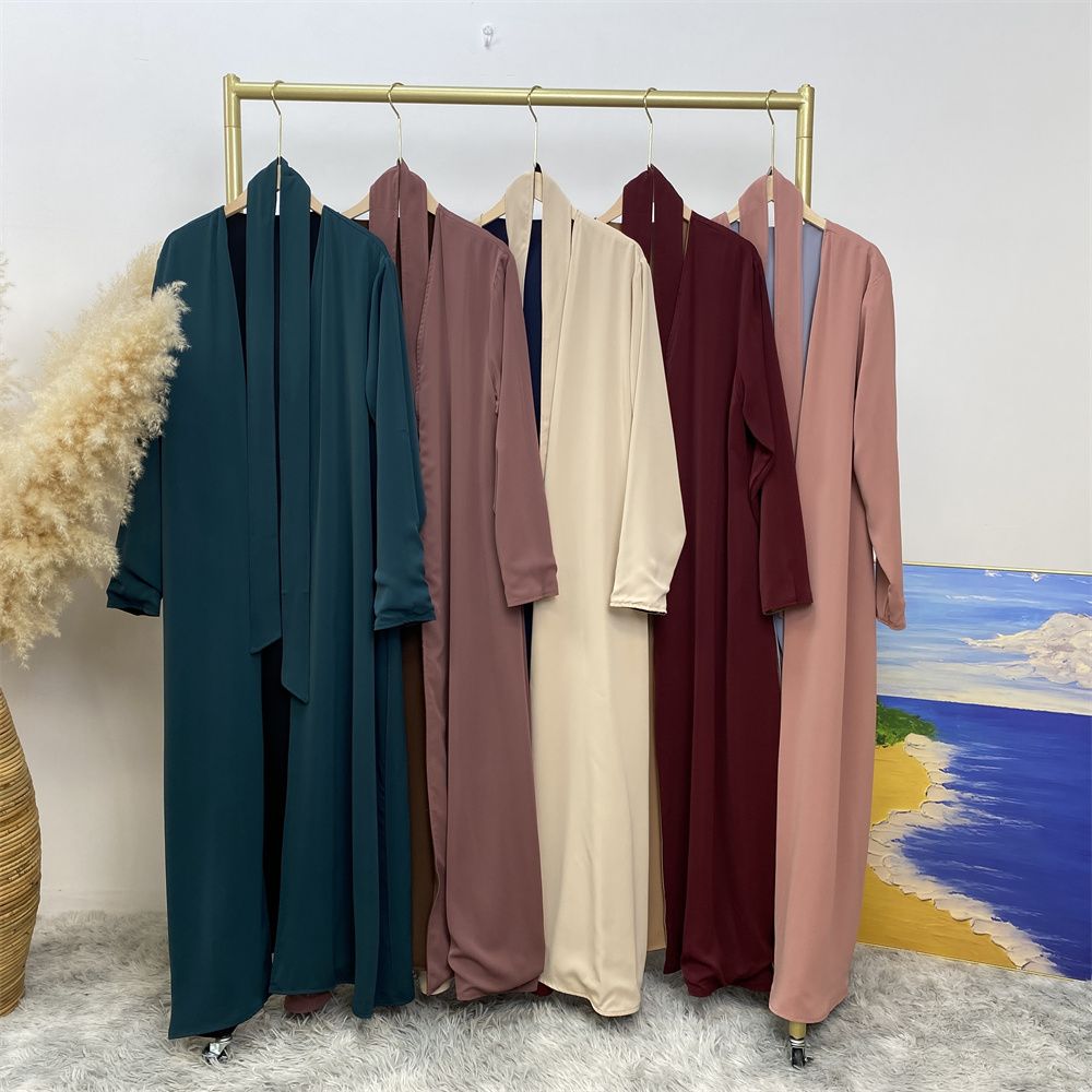 Muslim, Middle Eastern fashion, Dubai, Turkey, Arab, African bestseller, solid color, double-sided, pocket, lace-up, cardigan, robe dress
