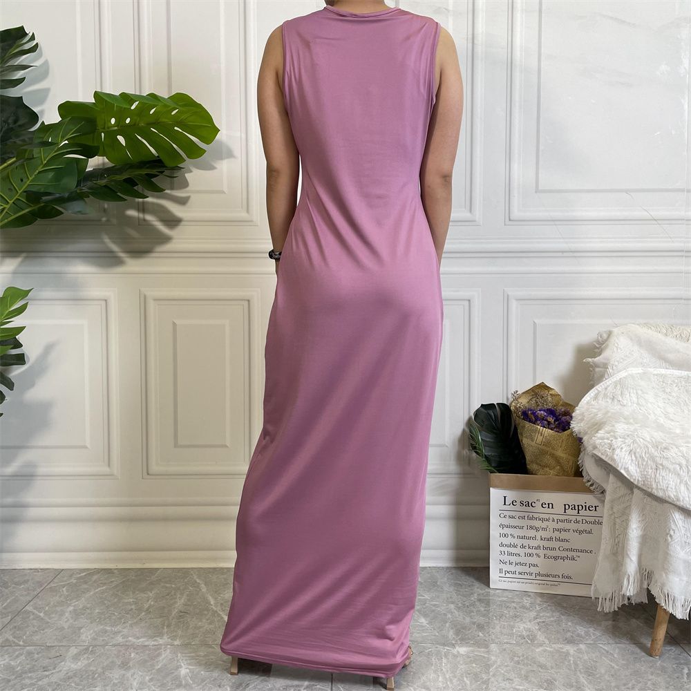 Muslim Dubai Middle East new fashion solid-color casual sleeveless base women's long dress