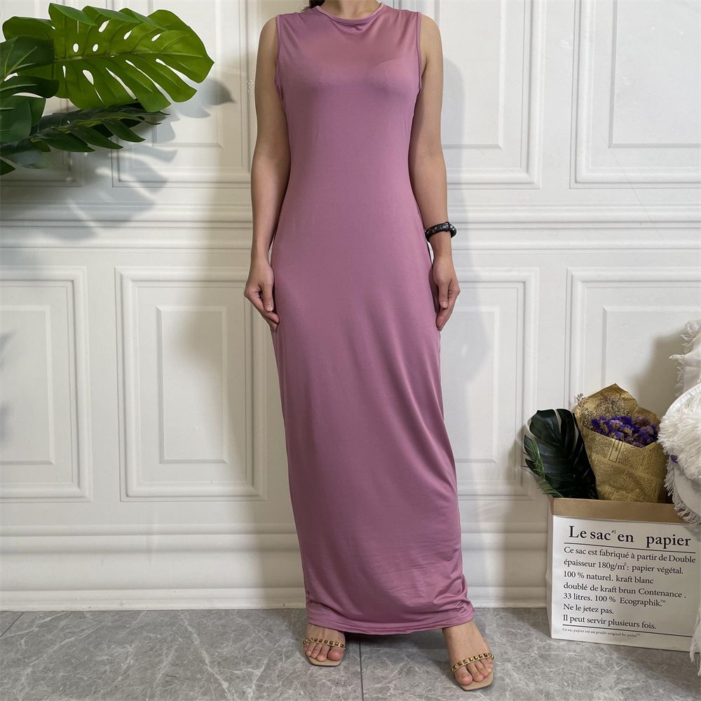 Muslim Dubai Middle East new fashion solid-color casual sleeveless base women's long dress