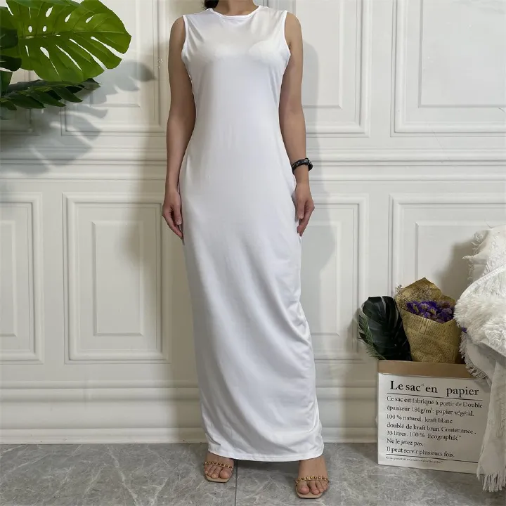 Muslim Dubai Middle East new fashion solid-color casual sleeveless base women's long dress