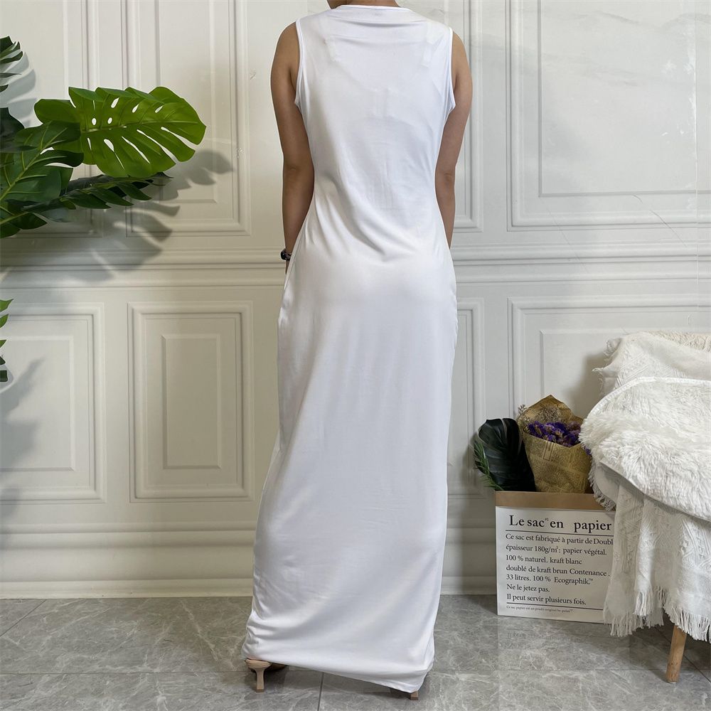 Muslim Dubai Middle East new fashion solid-color casual sleeveless base women's long dress