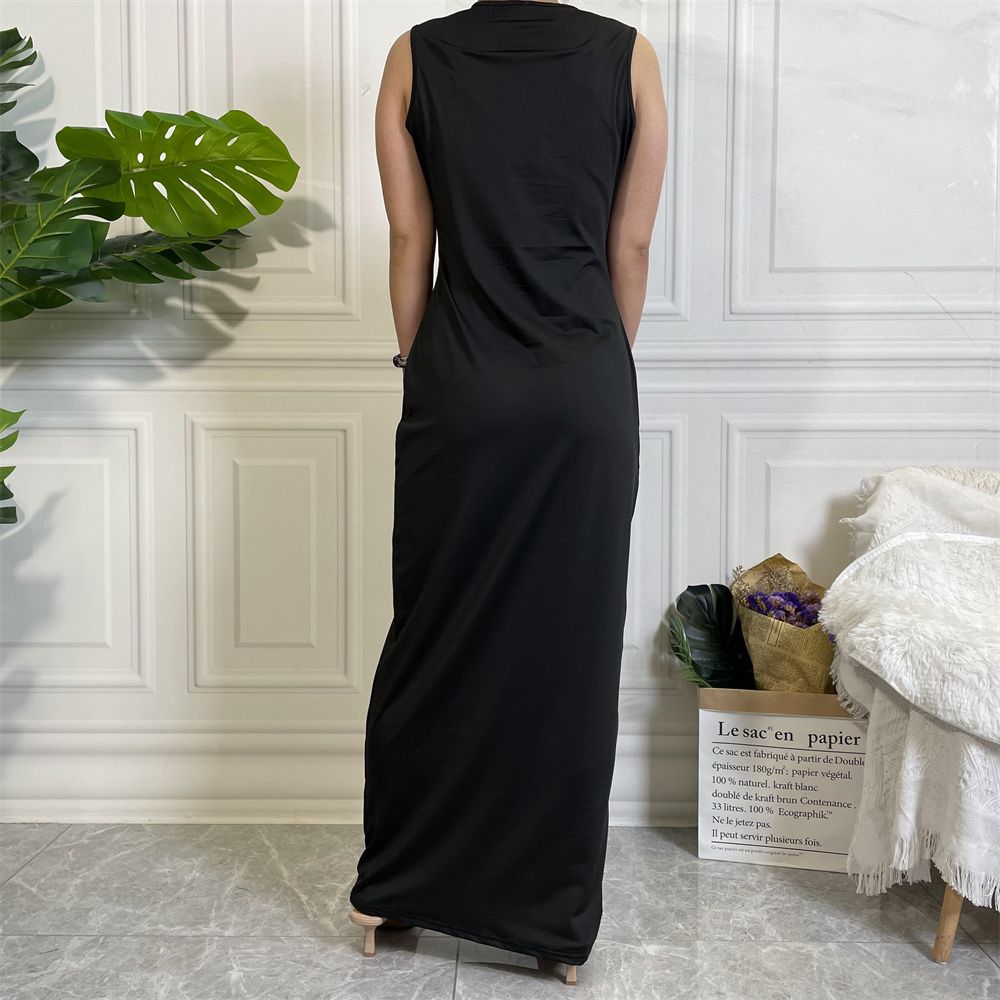 Muslim Dubai Middle East new fashion solid-color casual sleeveless base women's long dress