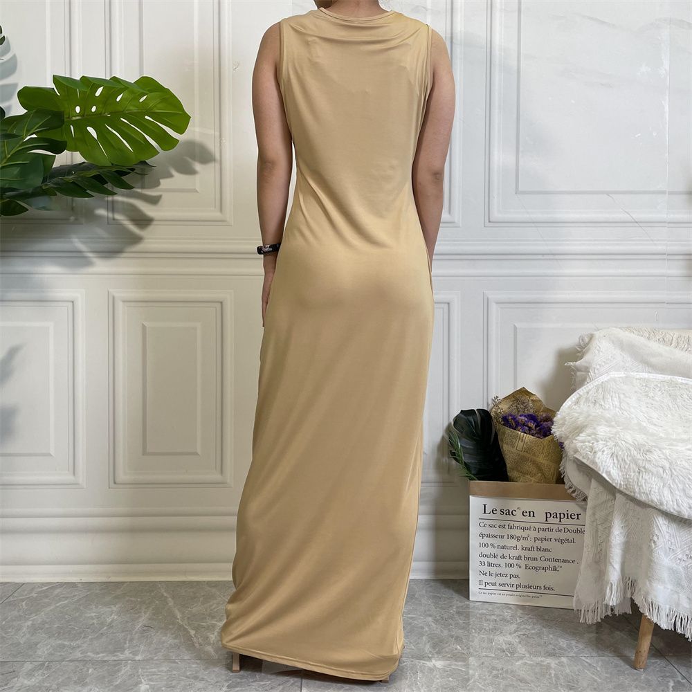 Muslim Dubai Middle East new fashion solid-color casual sleeveless base women's long dress