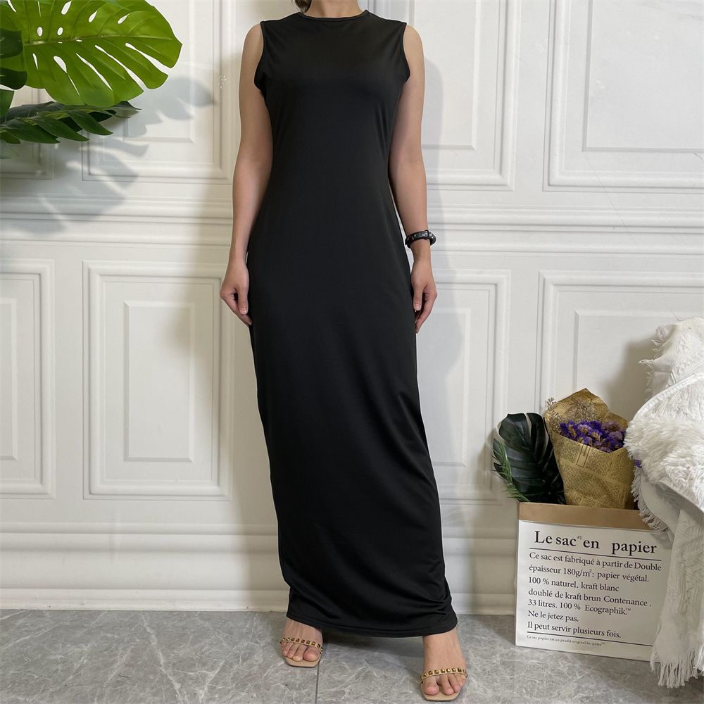 Muslim Dubai Middle East new fashion solid-color casual sleeveless base women's long dress