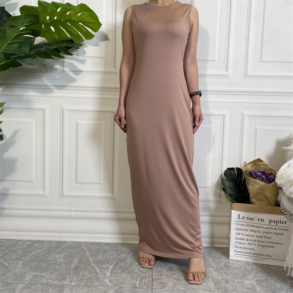 Muslim Dubai Middle East new fashion solid-color casual sleeveless base women's long dress