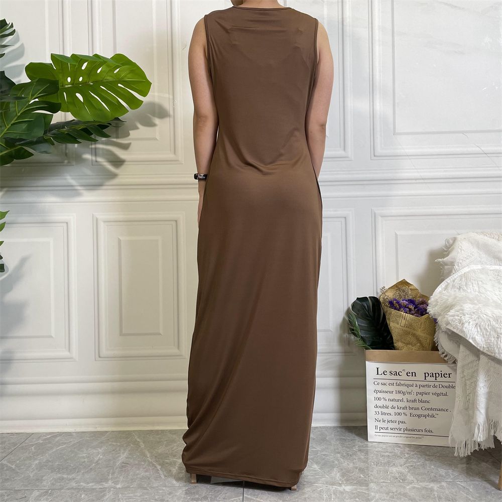 Muslim Dubai Middle East new fashion solid-color casual sleeveless base women's long dress
