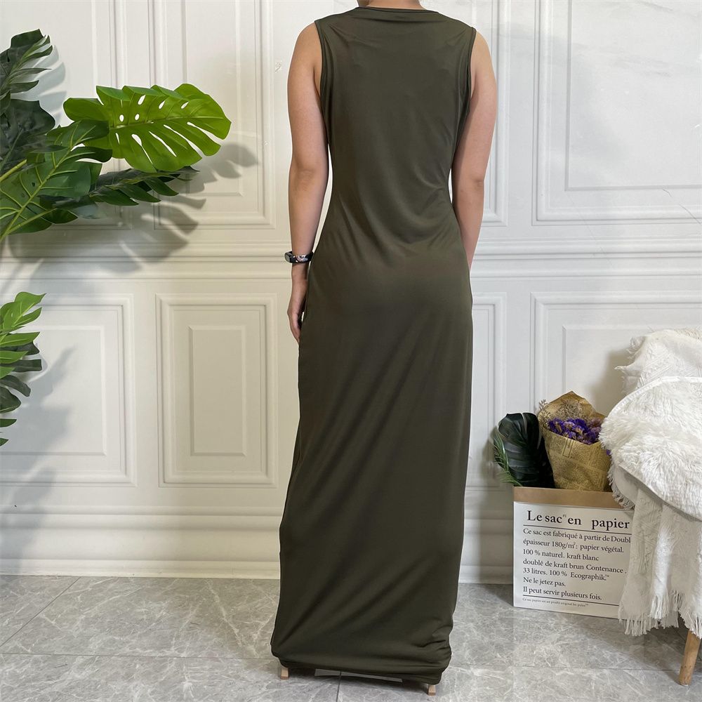 Muslim Dubai Middle East new fashion solid-color casual sleeveless base women's long dress