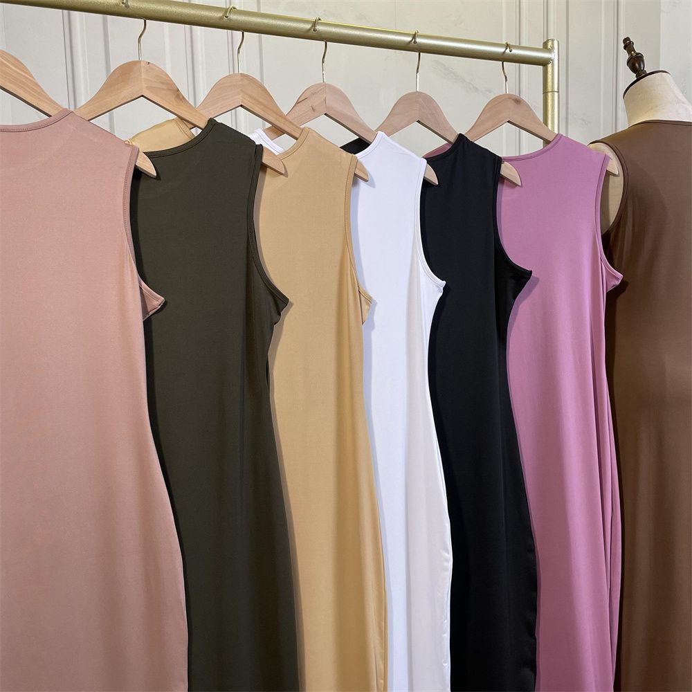 Muslim Dubai Middle East new fashion solid-color casual sleeveless base women's long dress
