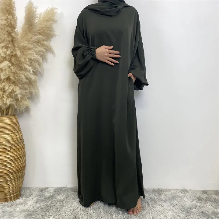 New Muslim, Middle East, Dubai, Africa, new fashionable solid-color dress with pockets, Islamic women's elegant long dress