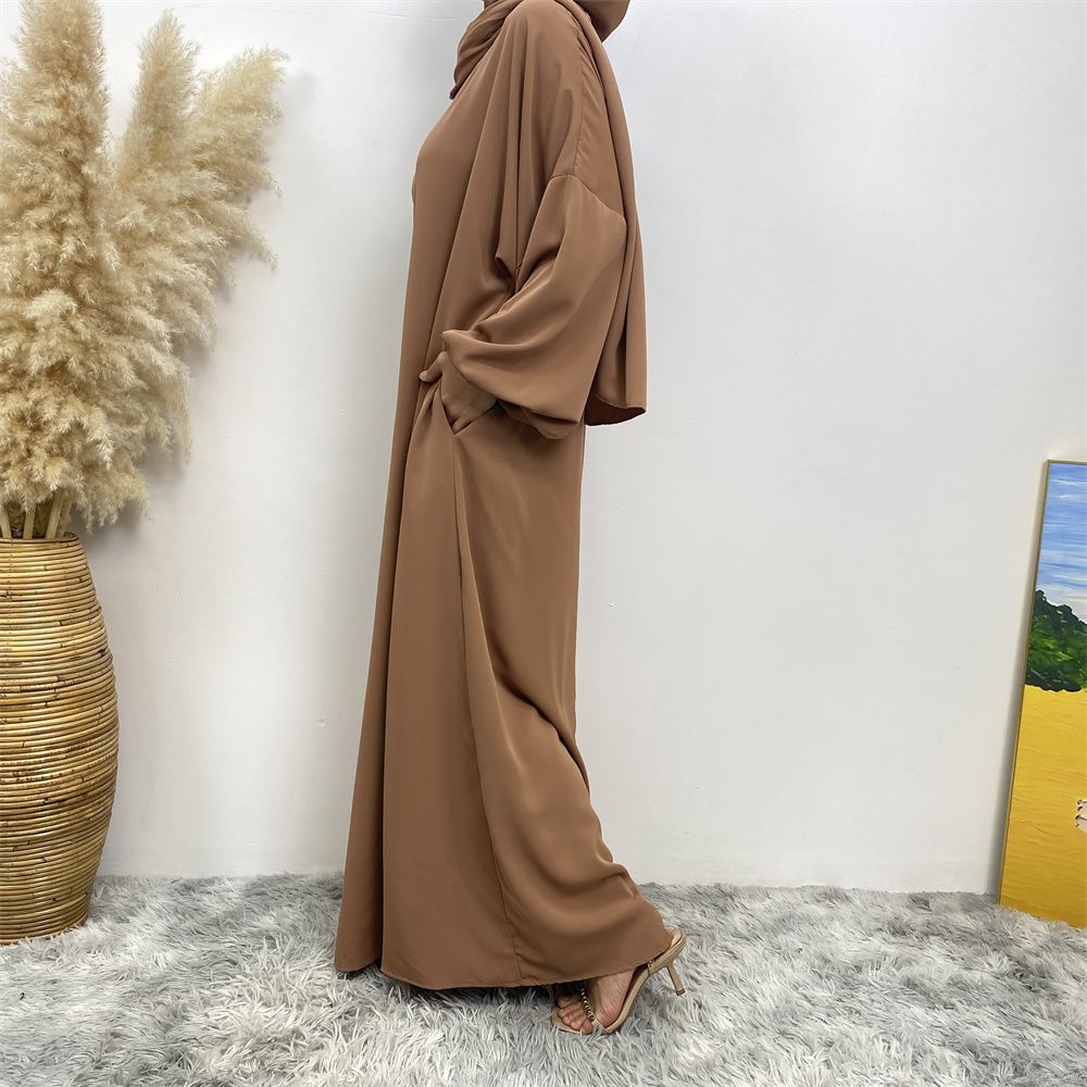 New Muslim, Middle East, Dubai, Africa, new fashionable solid-color dress with pockets, Islamic women's elegant long dress
