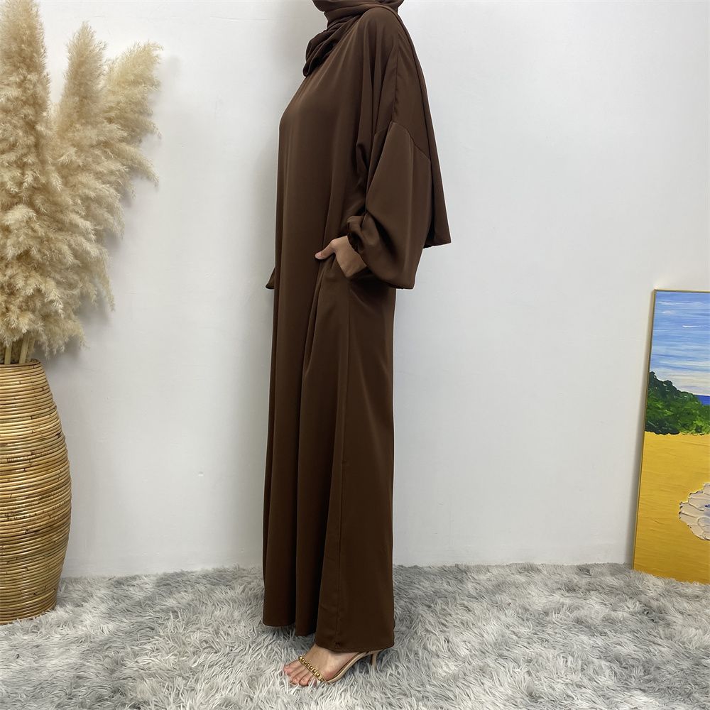 New Muslim, Middle East, Dubai, Africa, new fashionable solid-color dress with pockets, Islamic women's elegant long dress