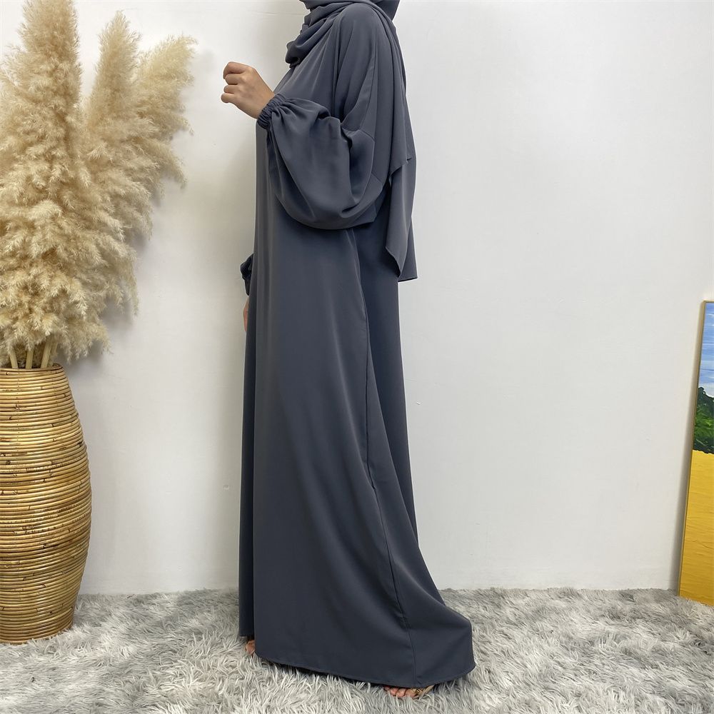 New Muslim, Middle East, Dubai, Africa, new fashionable solid-color dress with pockets, Islamic women's elegant long dress