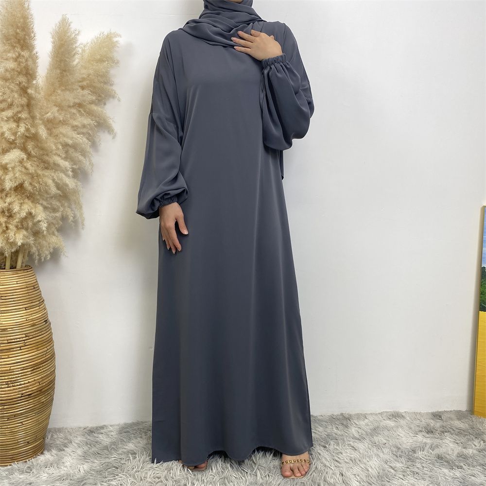 New Muslim, Middle East, Dubai, Africa, new fashionable solid-color dress with pockets, Islamic women's elegant long dress