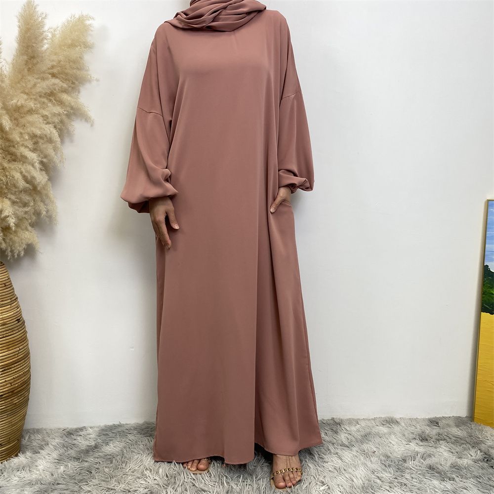 New Muslim, Middle East, Dubai, Africa, new fashionable solid-color dress with pockets, Islamic women's elegant long dress