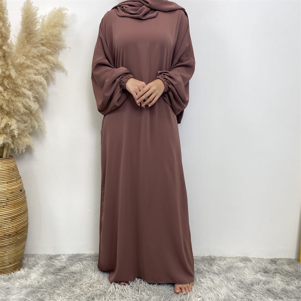 New Muslim, Middle East, Dubai, Africa, new fashionable solid-color dress with pockets, Islamic women's elegant long dress