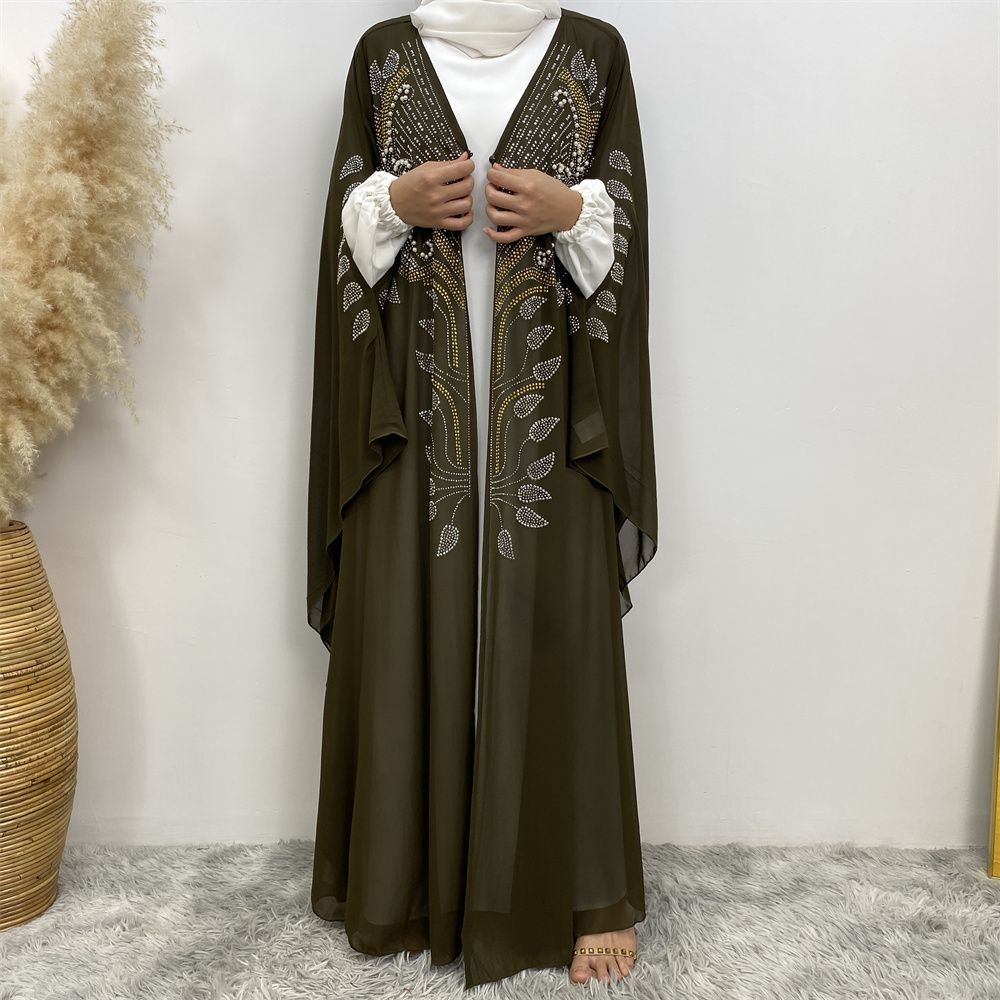 New Muslim fashion Middle East Dubai Arab Turkish shiny diamond cardigan dress robe