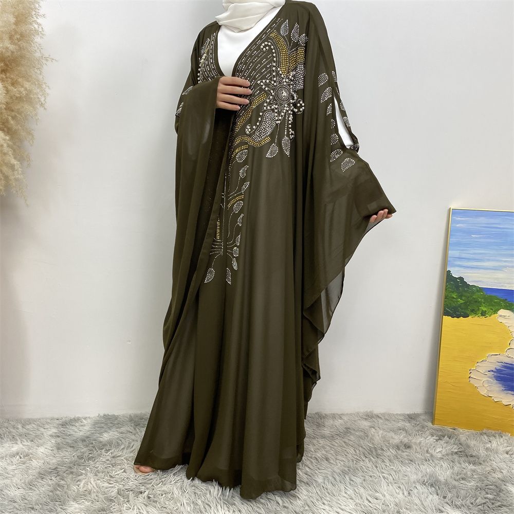 New Muslim fashion Middle East Dubai Arab Turkish shiny diamond cardigan dress robe