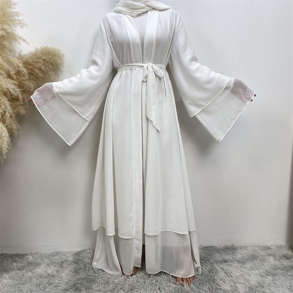 A new solid-color Arab robe from the Middle East for Muslims, a fashionable Muslim cardigan chiffon robe dress from Dubai