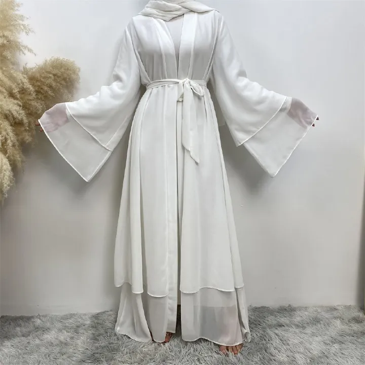 A new solid-color Arab robe from the Middle East for Muslims, a fashionable Muslim cardigan chiffon robe dress from Dubai