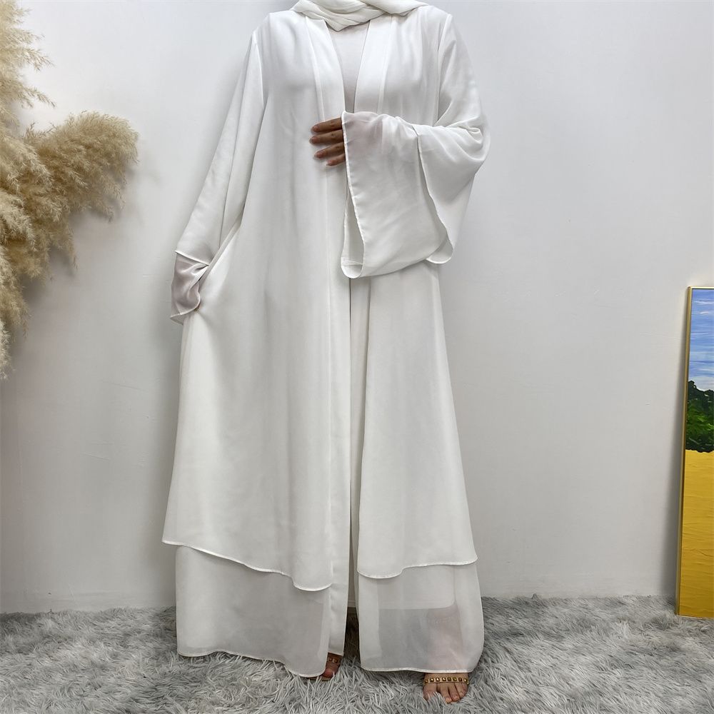 A new solid-color Arab robe from the Middle East for Muslims, a fashionable Muslim cardigan chiffon robe dress from Dubai