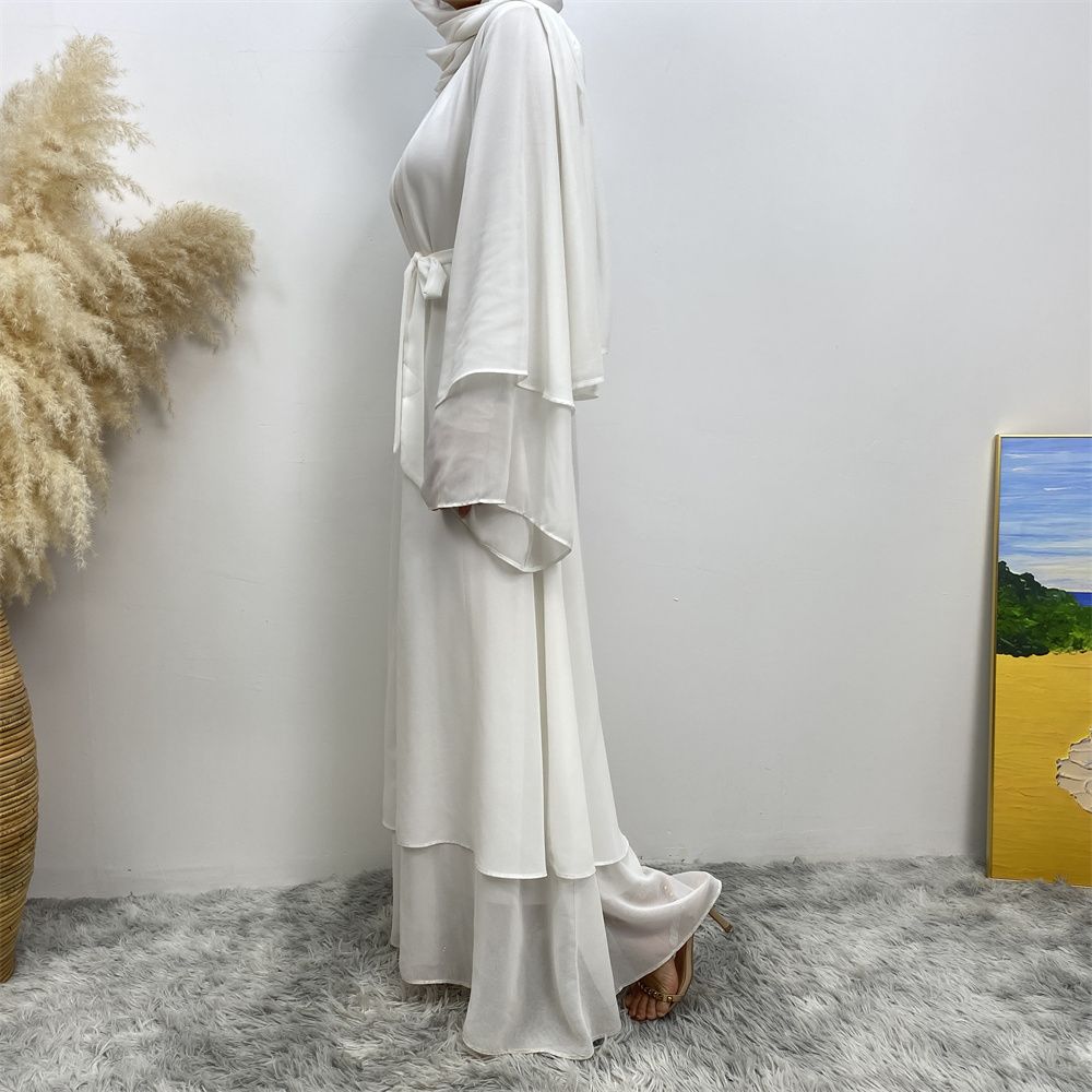 A new solid-color Arab robe from the Middle East for Muslims, a fashionable Muslim cardigan chiffon robe dress from Dubai