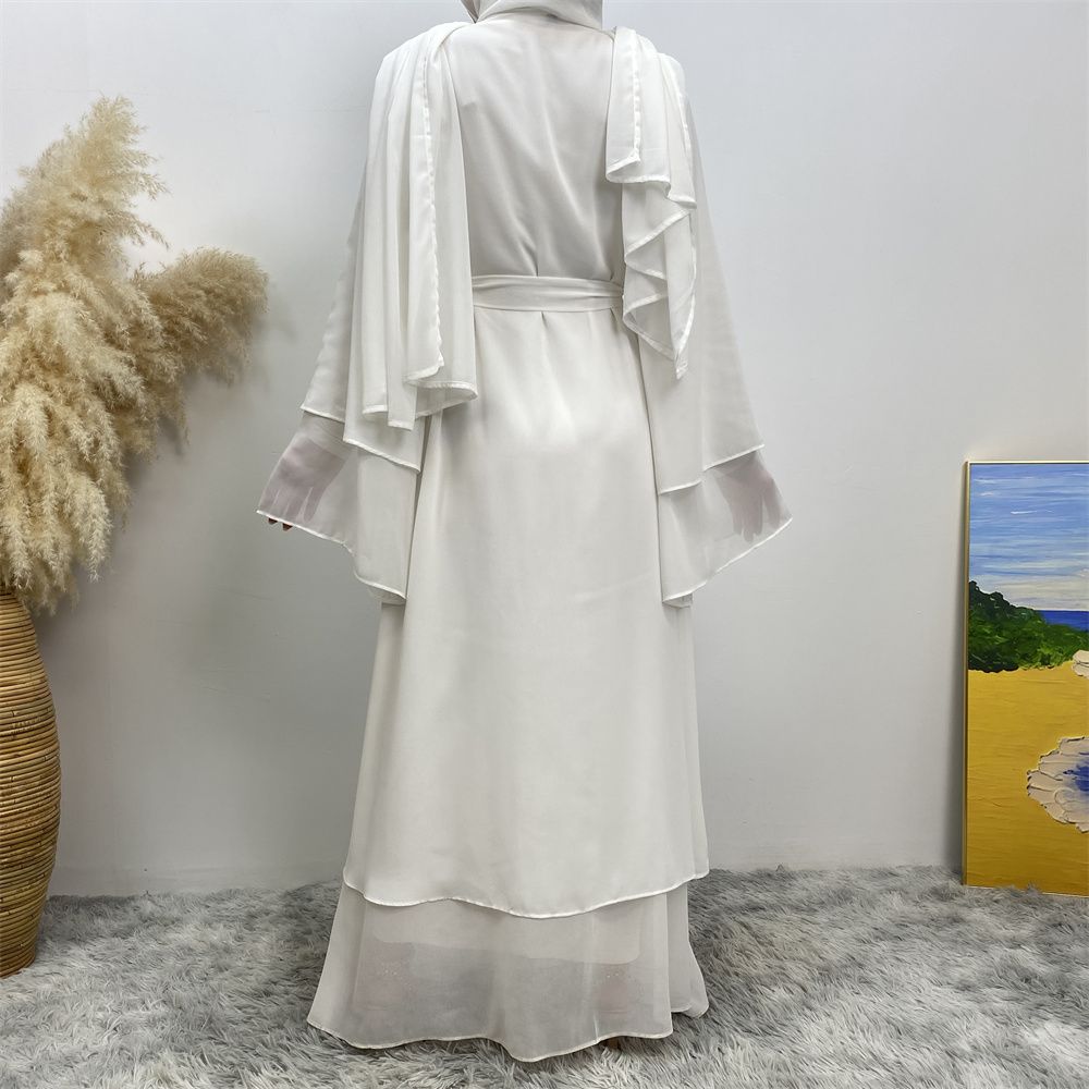 A new solid-color Arab robe from the Middle East for Muslims, a fashionable Muslim cardigan chiffon robe dress from Dubai